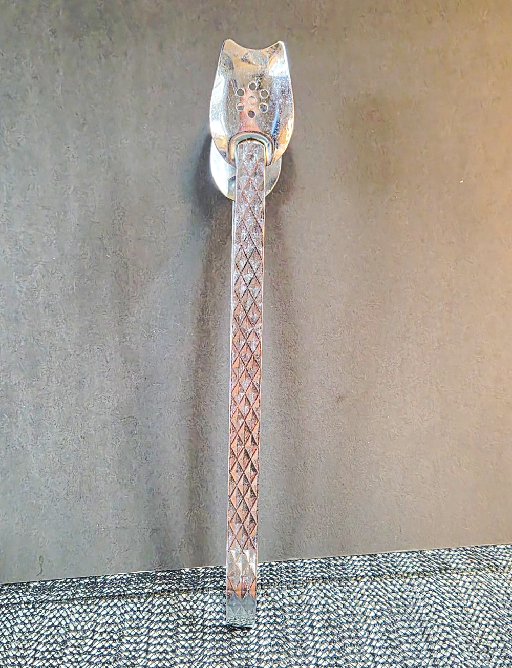 NEVCO Metal Serving Spoon Silver Geometric Handle Made in Japan 11 in